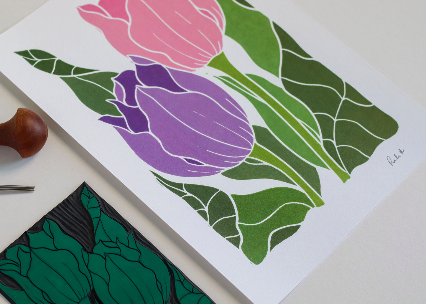 Tulips in the Border | Art Print on Cotton Paper