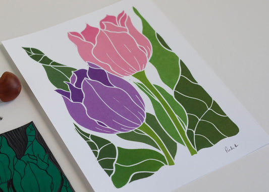 Tulips in the Border | Art Print on Cotton Paper