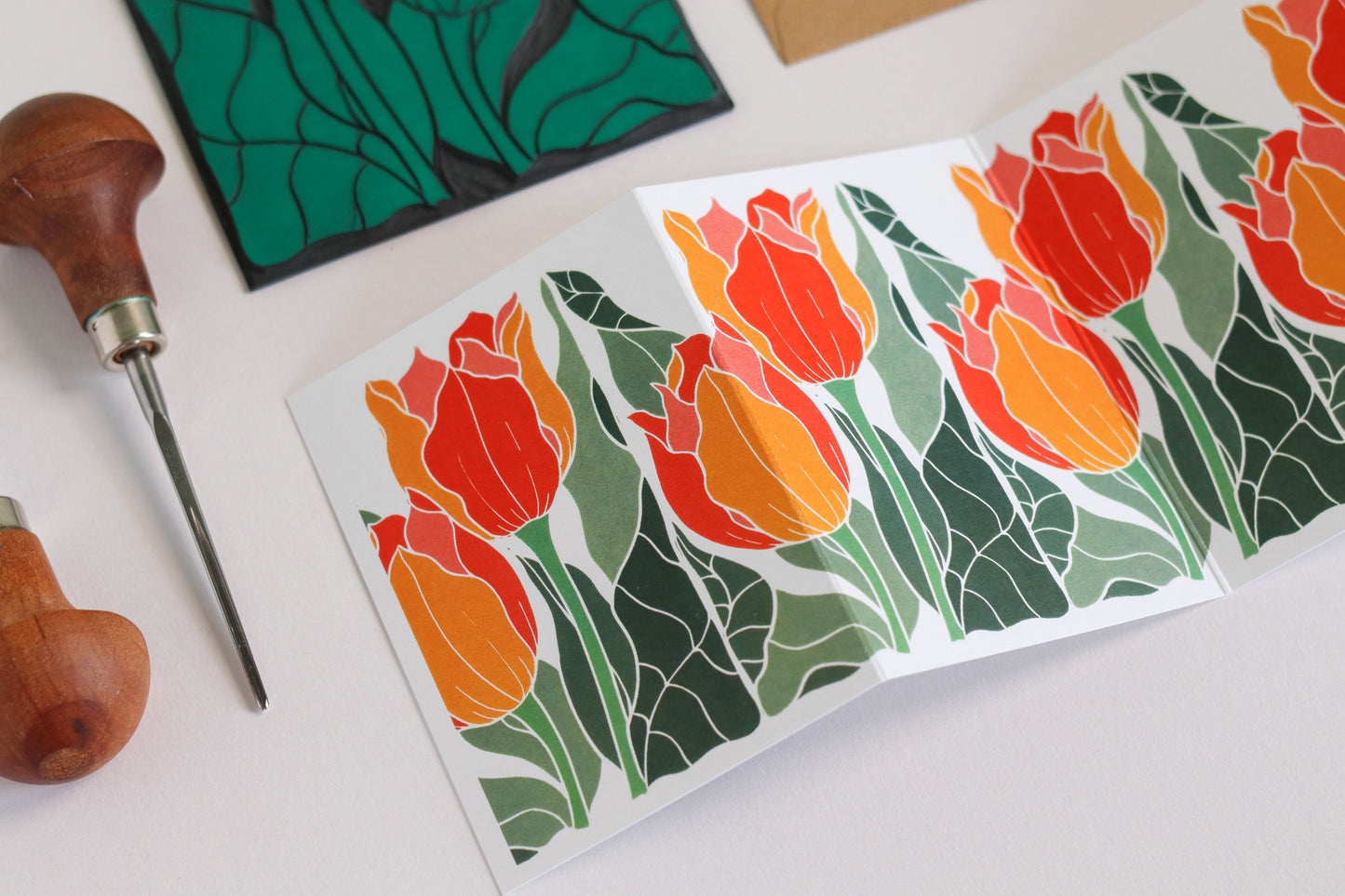 Sunset Tulips Garland Card | Single Card & Envelope