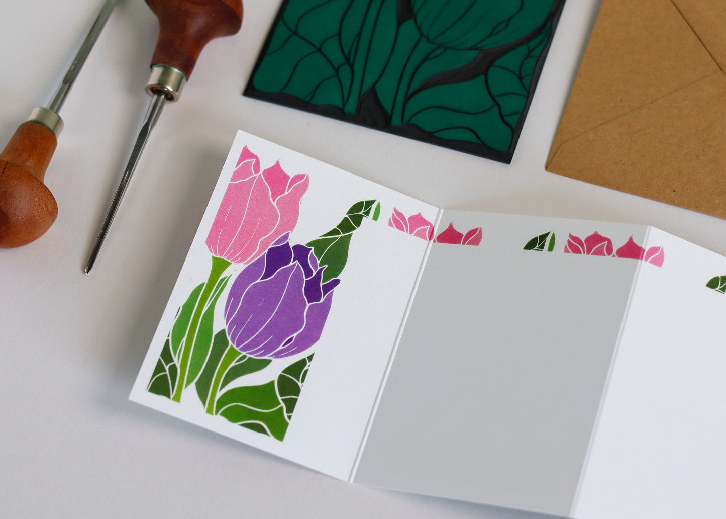 Tulips in the Border Garland Card | Single Card & Envelope