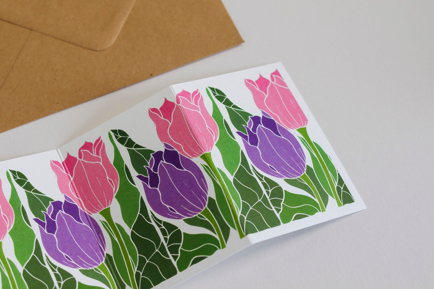 Tulips in the Border Garland Card | Single Card & Envelope