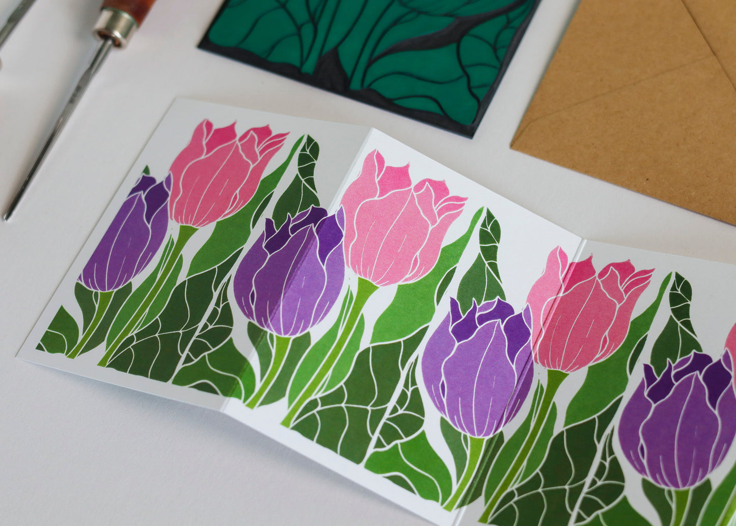 Tulips in the Border Garland Card | Single Card & Envelope