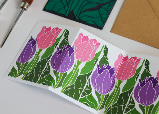 Tulips in the Border Garland Card | Single Card & Envelope