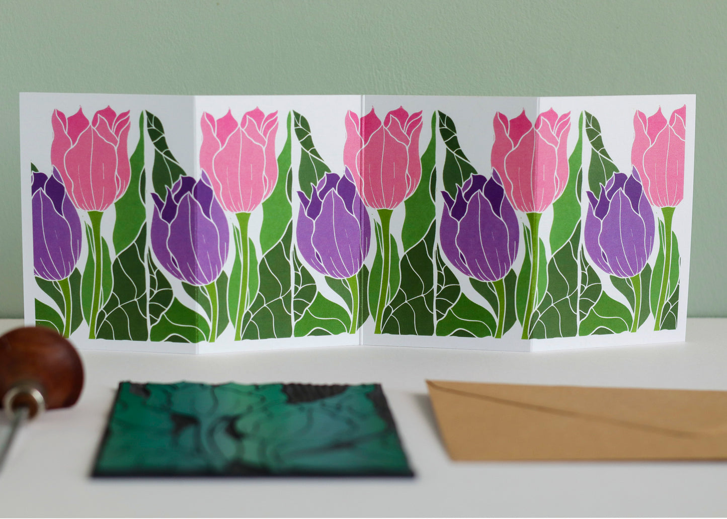 Tulips in the Border Garland Card | Single Card & Envelope