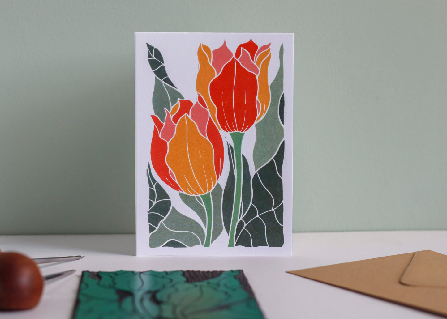 Sunset Tulips Luxury Cotton Card | Single Card & Envelope
