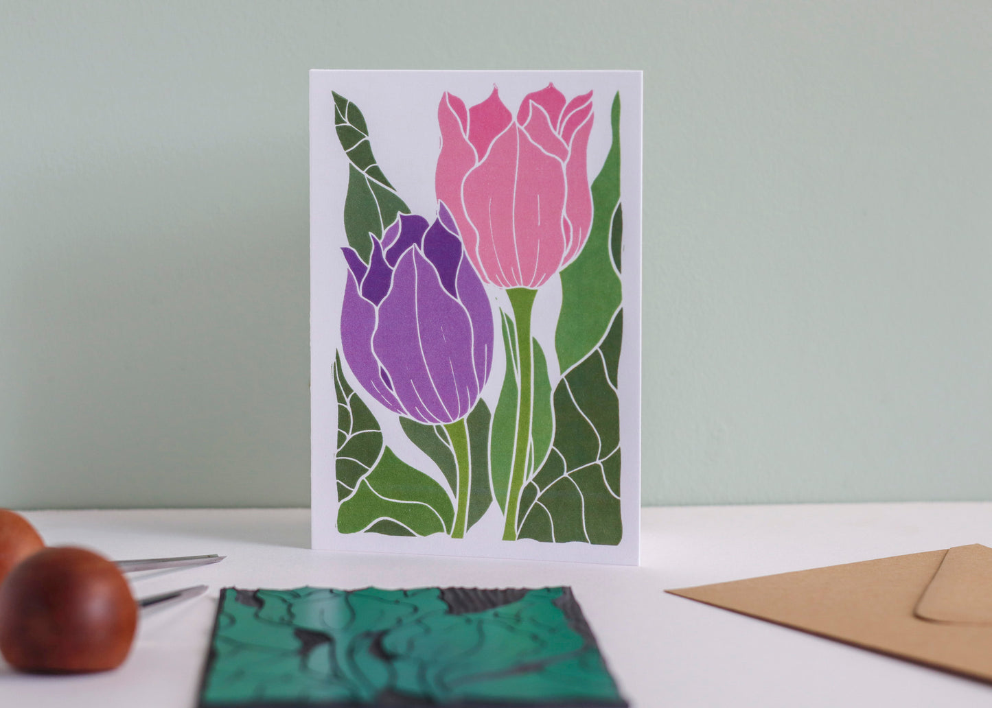 Tulips in the Border Luxury Cotton Card | Single Card & Envelope