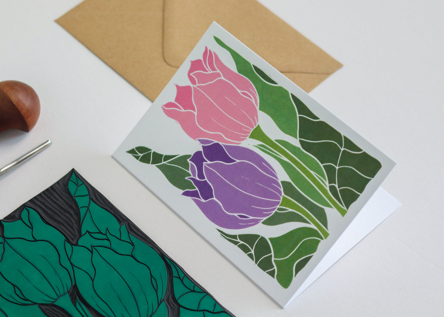Tulips in the Border Luxury Cotton Card | Single Card & Envelope