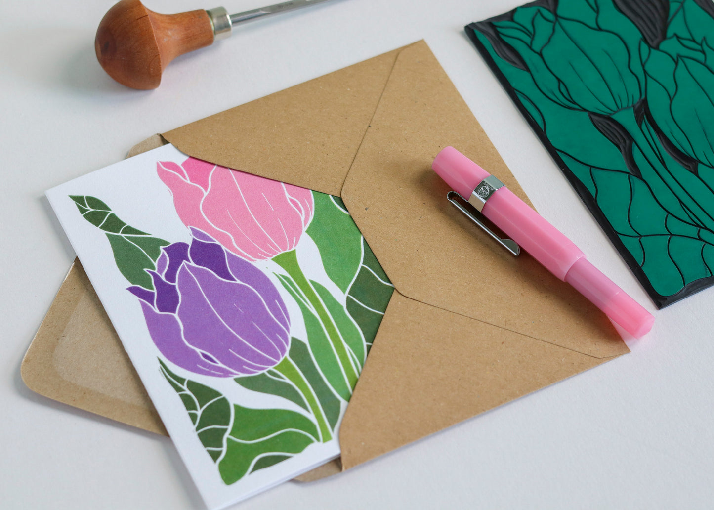 Tulips in the Border Luxury Cotton Card | Single Card & Envelope