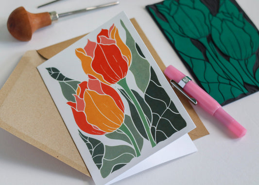 Sunset Tulips Luxury Cotton Card | Single Card & Envelope