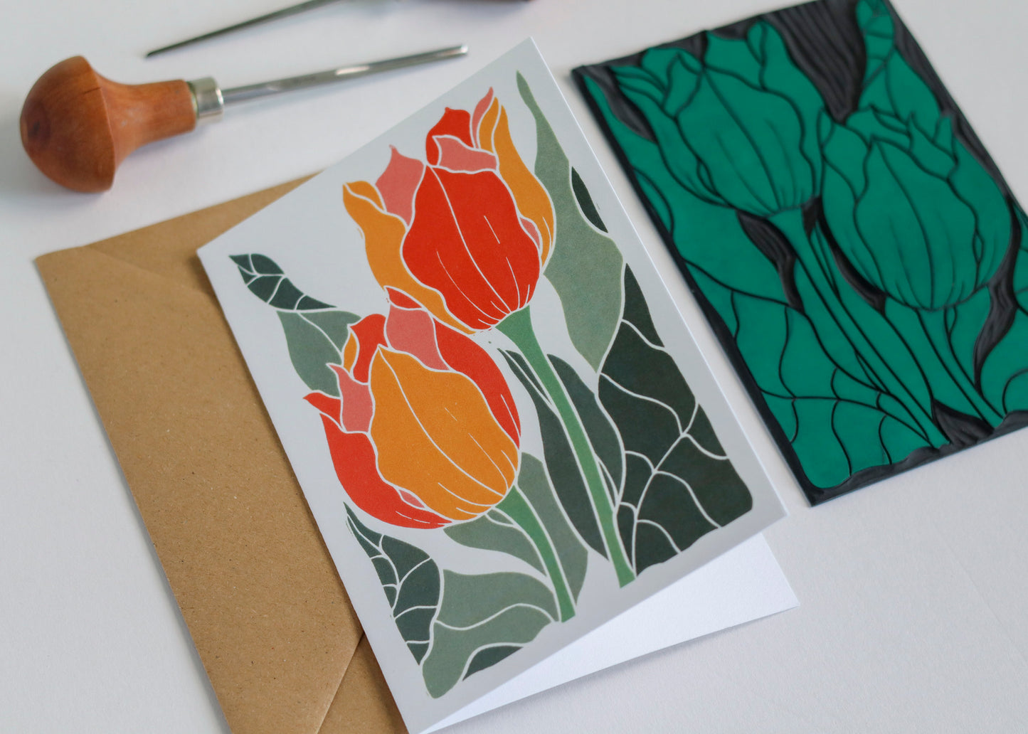 Sunset Tulips Luxury Cotton Card | Single Card & Envelope