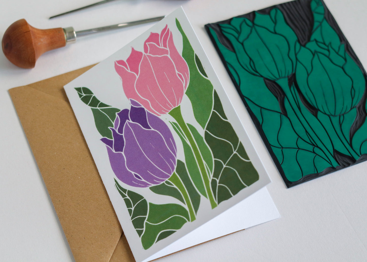 Tulips in the Border Luxury Cotton Card | Single Card & Envelope