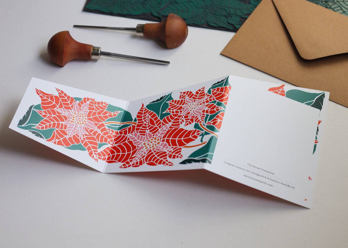 Festive Poinsettia Greeting Card | Single Garland Card & Envelope