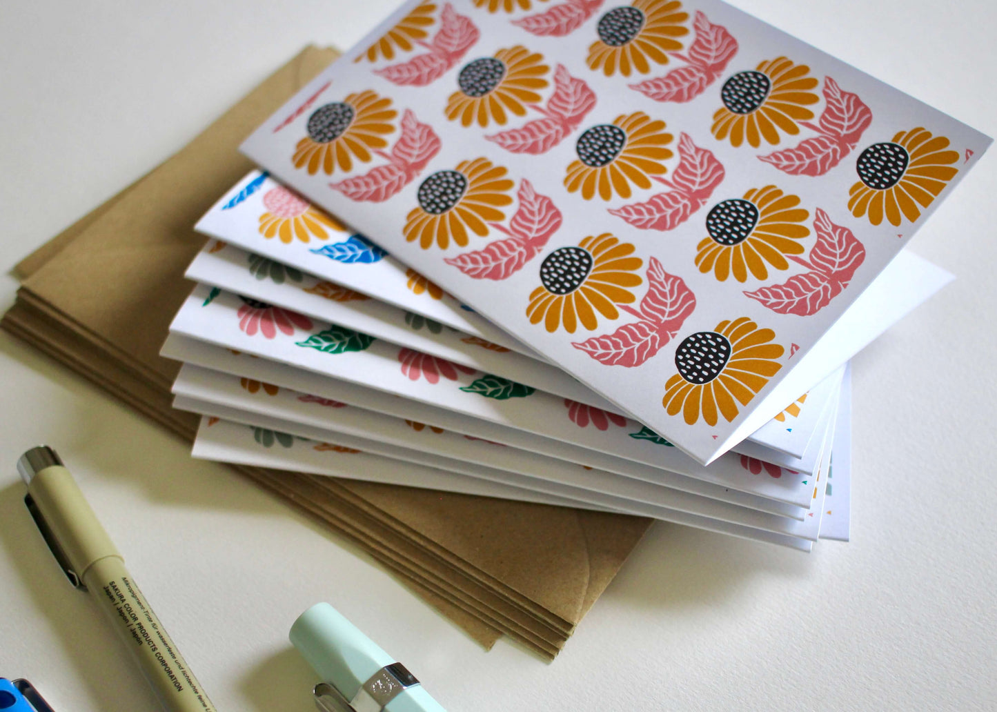 Cone Flower Block Print Notecards - Set of 8