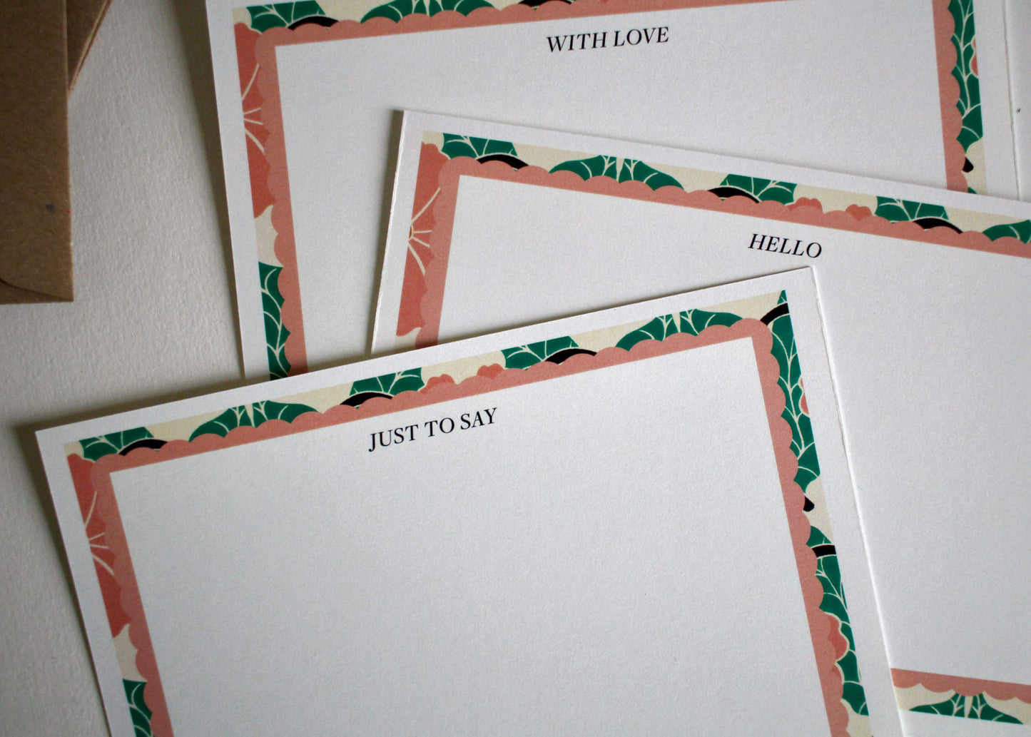 Leaning Floral Linocut Correspondence Cards - Set of 8