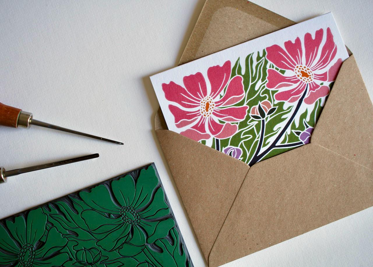 Cosmos October Birth Flower Card | Single Card & Envelope