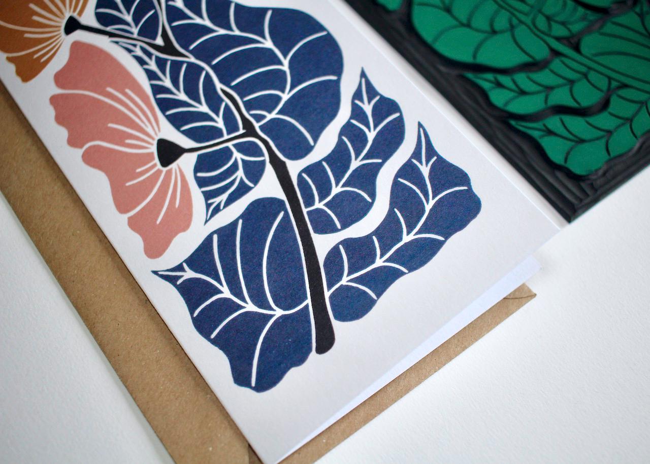 Modern linocut 'Harmonious' floral greeting card / A tall DL portrait flower card - perfect to celebrate a wedding, anniversary or birthday