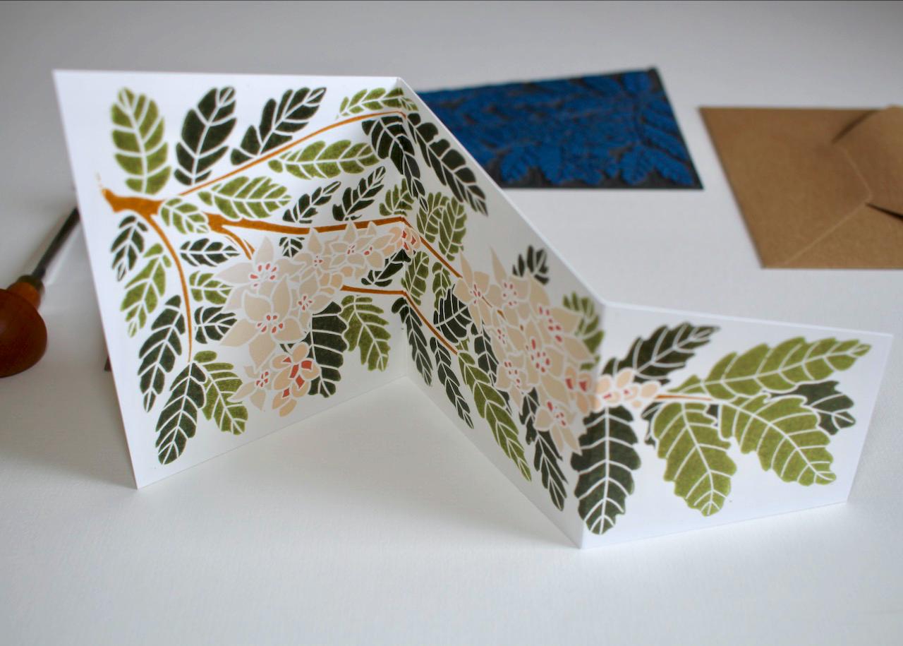 High quality 300gsm concertina Frankincense tree and flowers holiday card