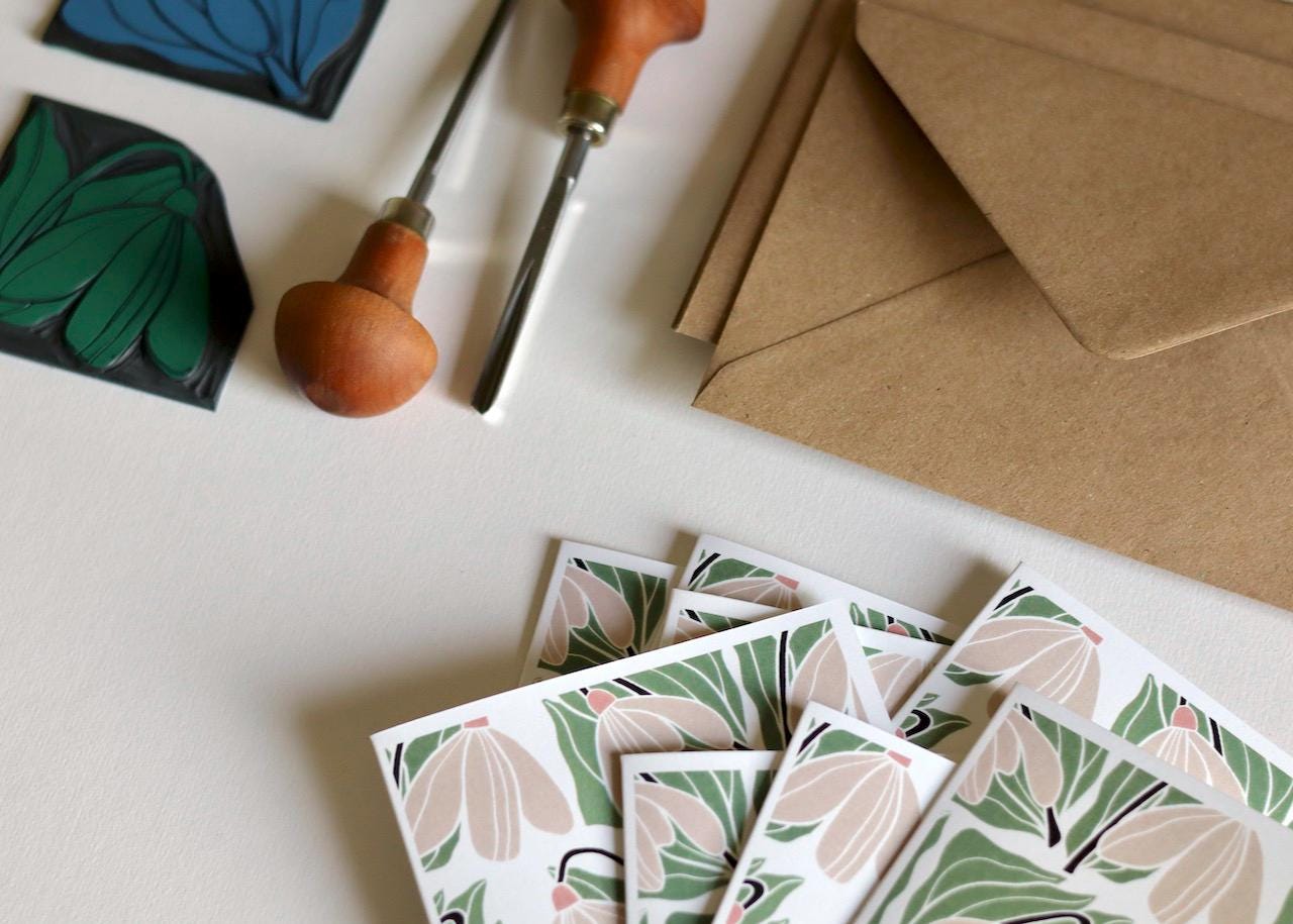 Our note cards are made in the uk and printed in house by us. We use carefully selected 300gsm FSC accredited, recycled card which is also manufactured in the UK and has been chosen for it’s superior qualities, tactile feel and vivid matte finish.