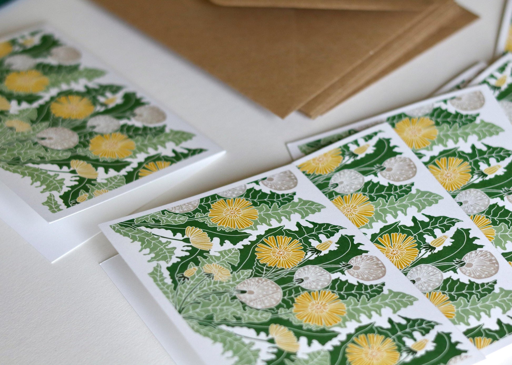 Dandelion Flower Linocut Art Notecards - Set of 8 | Garden Flower Note Cards / Wild Flowers / Thank You / Correspondence Cards & Envelopes