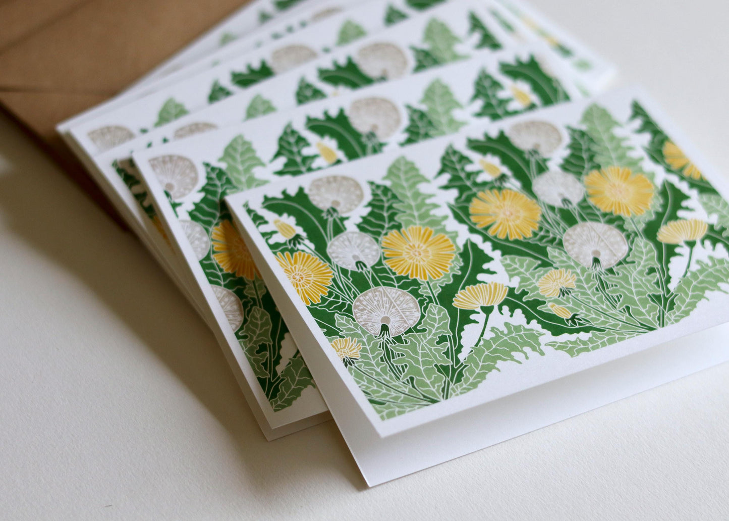 Dandelion Flower Linocut Art Notecards - Set of 8 | Garden Flower Note Cards / Wild Flowers / Thank You / Correspondence Cards & Envelopes