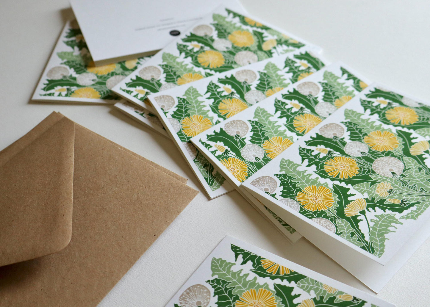 Dandelion Flower Linocut Art Notecards - Set of 8 | Garden Flower Note Cards / Wild Flowers / Thank You / Correspondence Cards & Envelopes