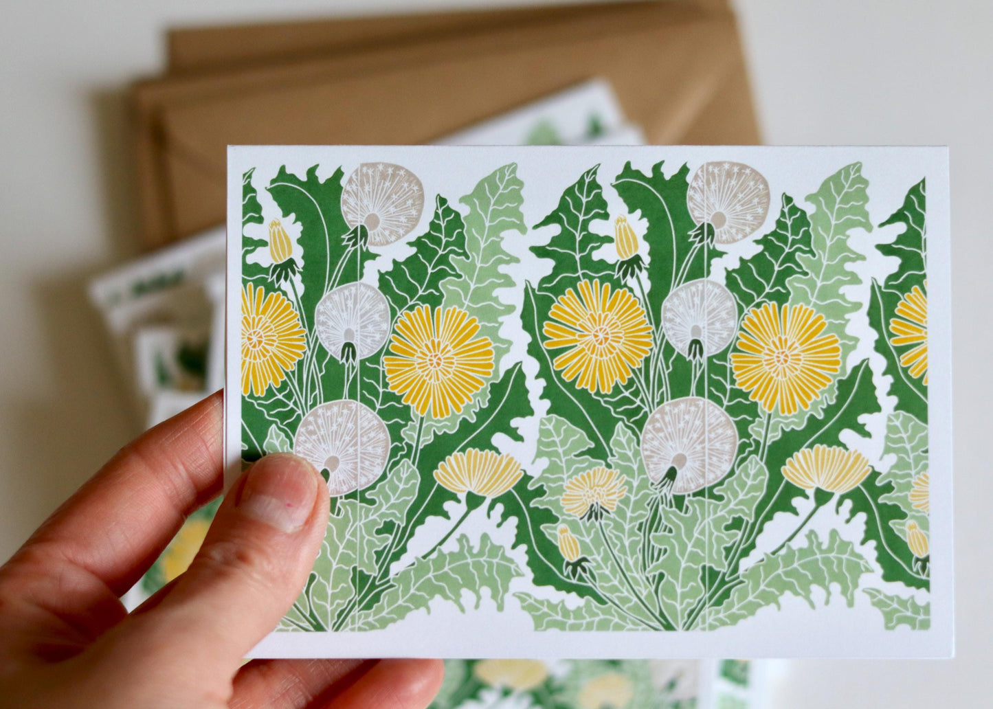 Dandelion Flower Linocut Art Notecards - Set of 8 | Garden Flower Note Cards / Wild Flowers / Thank You / Correspondence Cards & Envelopes