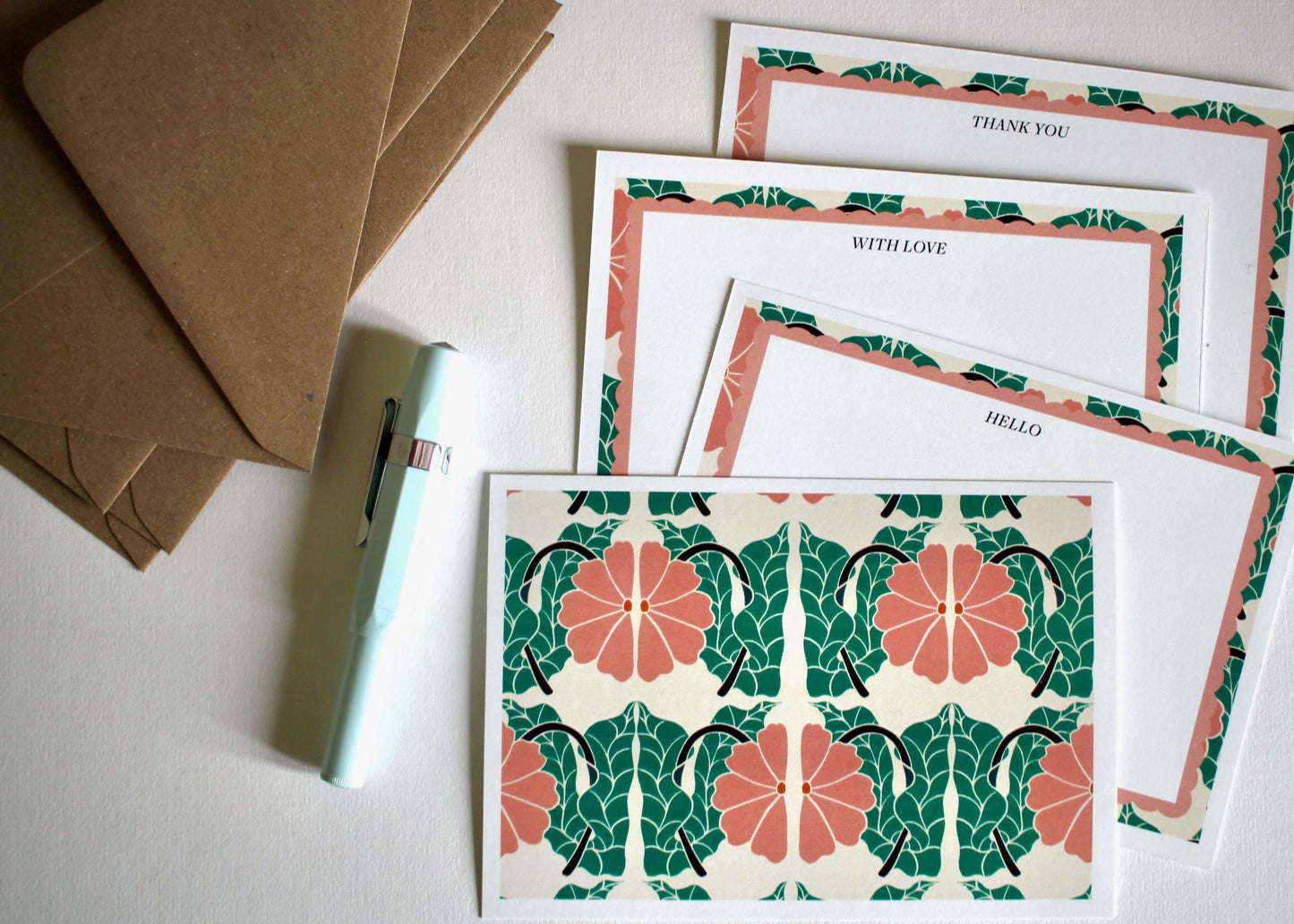 Leaning Floral Linocut Correspondence Cards - Set of 8